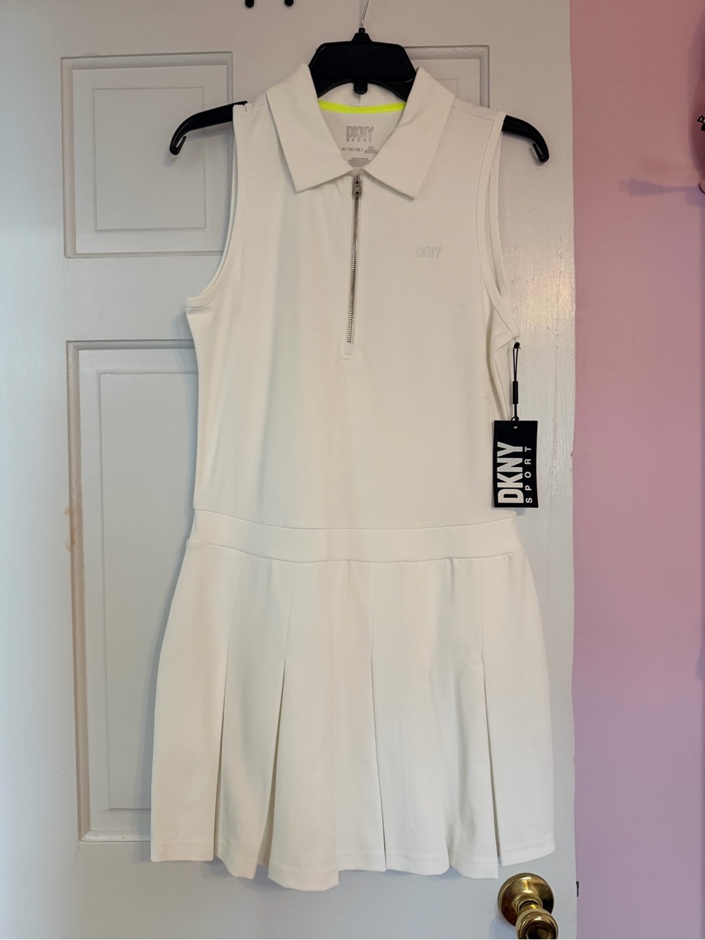 DKNY White Sleeveless Zip-Front Tennis Dress